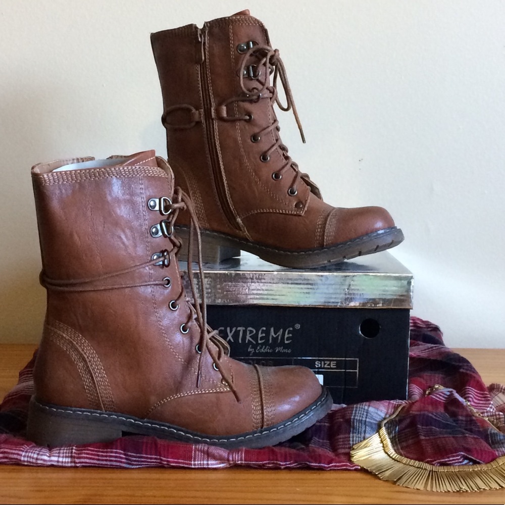 NEW Combat style, Brown Sz.5 Boots, Eddie Marc